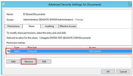 Advanced security settings menu