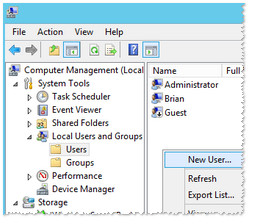 Right-click in blank space on the Computer Management screen
